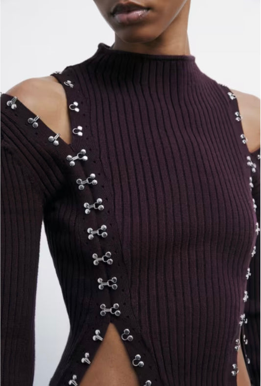 Maglia cropped a coste con ganci Patrizia Pepe