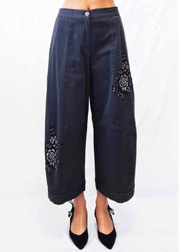 Pantalone largo con ricamo in pailettes Alessia Santi