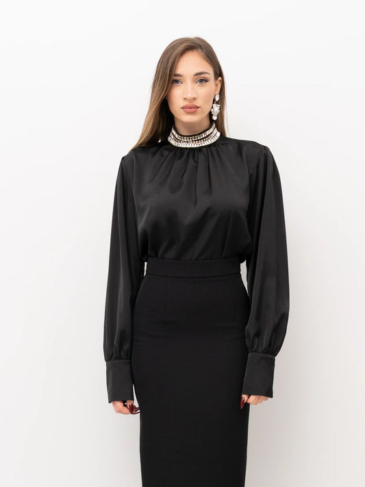 Blusa con collo gioiello Dramée