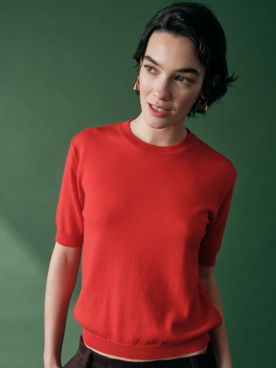 Maglia girocollo mezza manica in lana merinos FLOOR