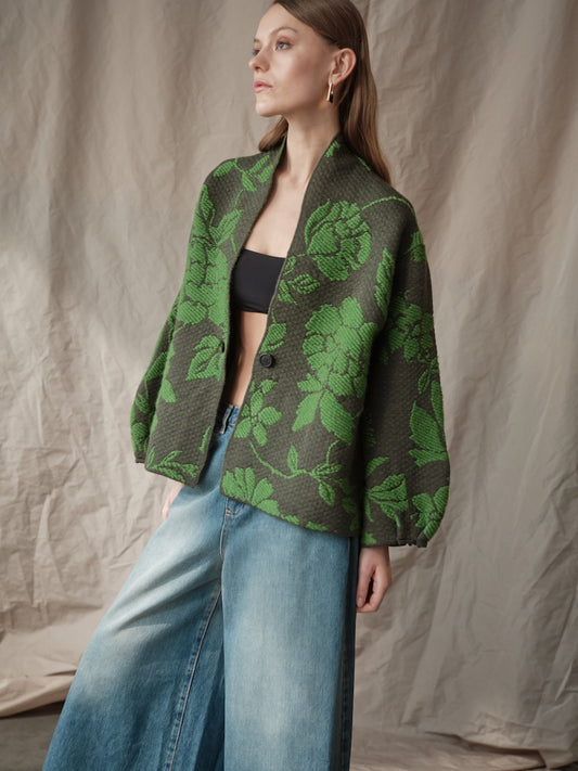 Cardigan ampio un bottone trama fiore FLOOR