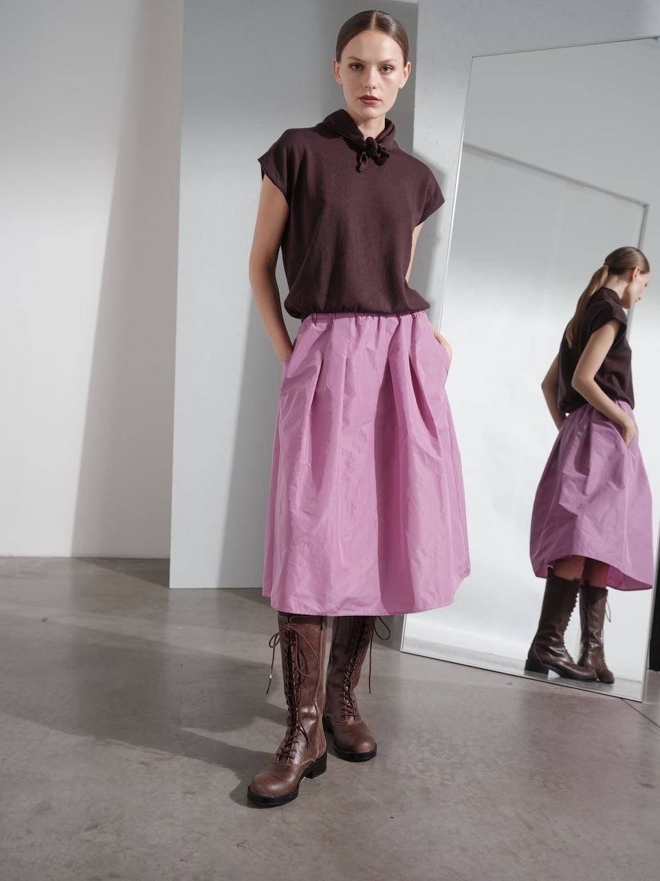 Maglia in lana mezza manica con bandana al collo FLOOR