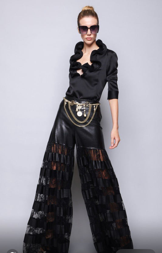 Pantalone in ecopelle e pizzo Babylon