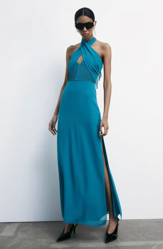 Abito lungo in georgette con allaccio al collo Patrizia Pepe