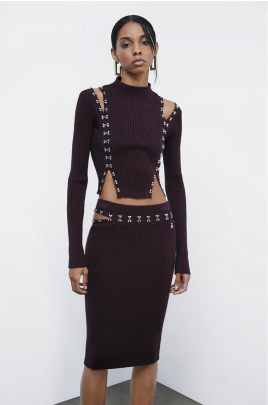 Maglia cropped a coste con ganci Patrizia Pepe