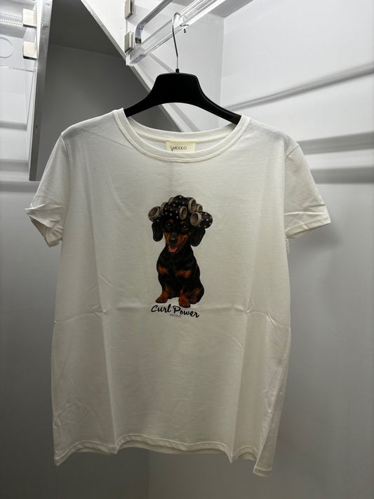 T-shirt con stampa cane bigodino Vicolo