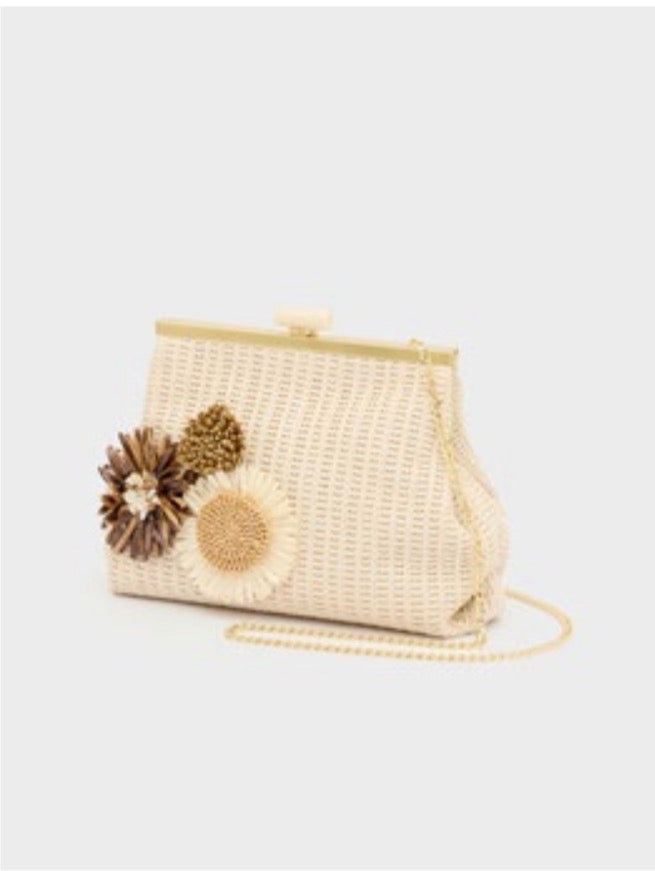 Pochette in paglia con fiori Nalì