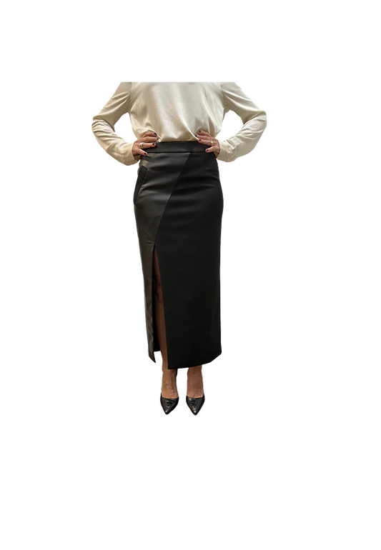 Gonna lunga in tessuto tecnico ed ecopelle Alessia Santi