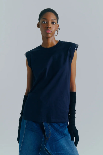 T-shirt senza maniche con strass Circus Hotel
