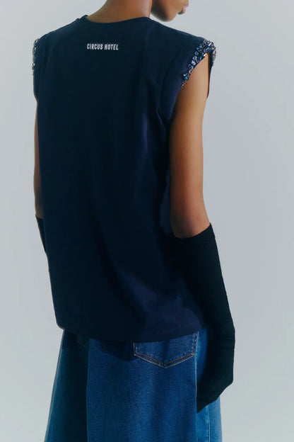 T-shirt senza maniche con strass Circus Hotel